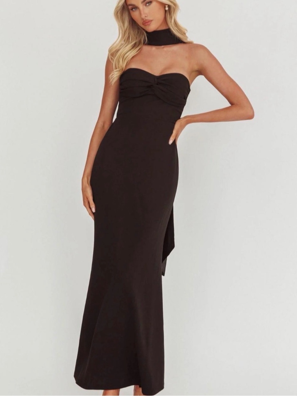 Selfie Leslie Strapless Black Gown with Choker Detail